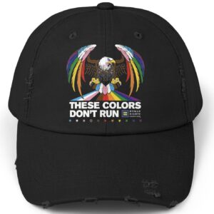 Colors Don’t Run Rainbow Eagle Cap – LGBTQ+ Pride Distressed Cotton Hat