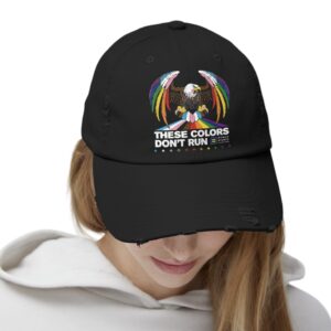 Colors Don’t Run Rainbow Eagle Cap – LGBTQ+ Pride Distressed Cotton Hat