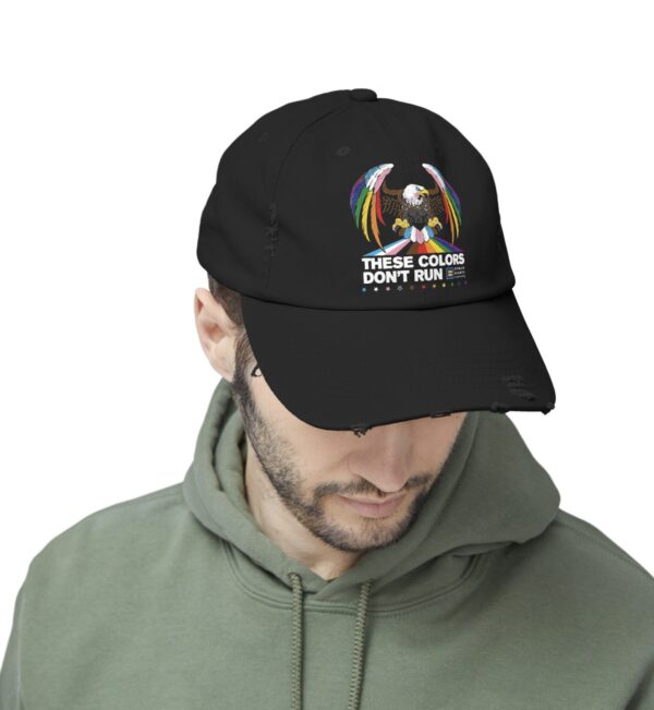 Colors Don’t Run Rainbow Eagle Cap – LGBTQ+ Pride Distressed Cotton Hat