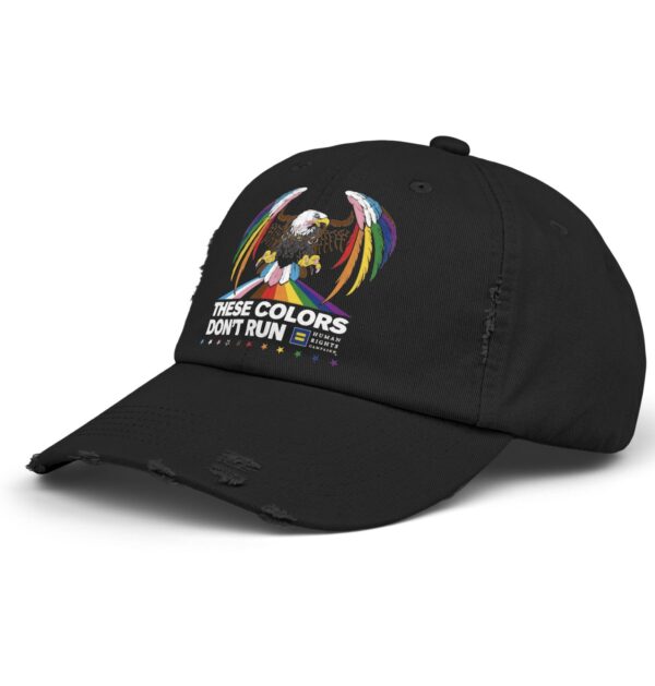 Colors Don’t Run Rainbow Eagle Cap – LGBTQ+ Pride Distressed Cotton Hat