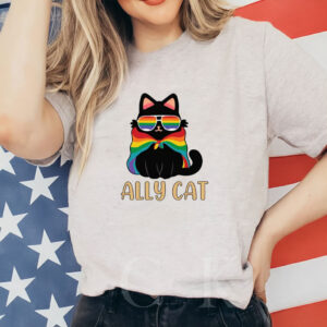 Pride Ally Cat Shirt, Retro Rainbow Colors Cat Ally Shirt