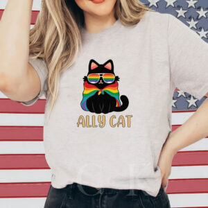 Pride Ally Cat Shirt, Retro Rainbow Colors Cat Ally Shirt